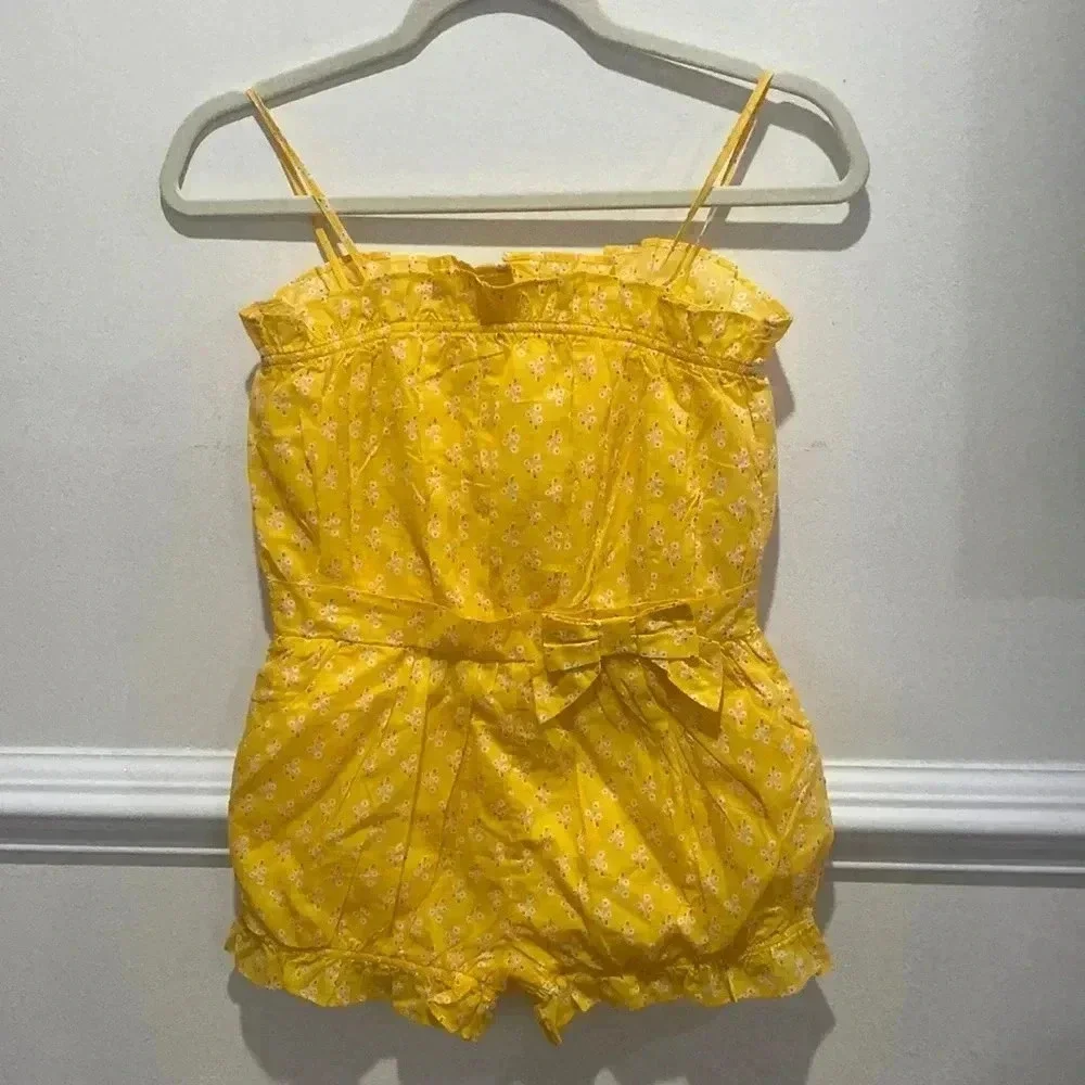 Janie and Jack Yellow Romper with pockets and bow Size 8 NWOT